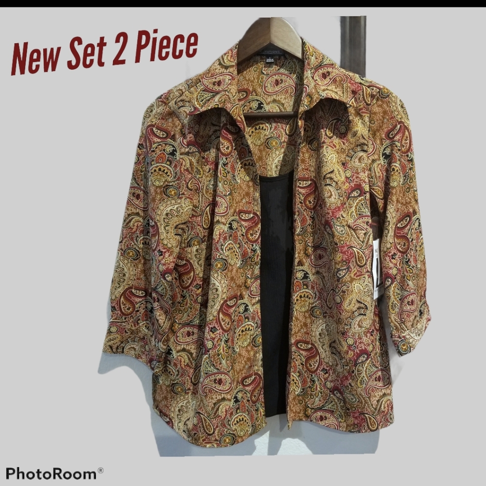 NWT Notations Floral Twin Set Shirt Long-Sleeve